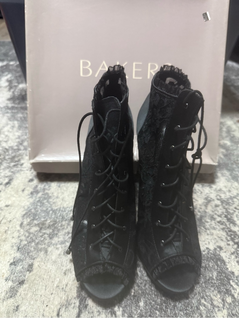 Bakers Black Lace-Up Peep-Toe Ankle Boots